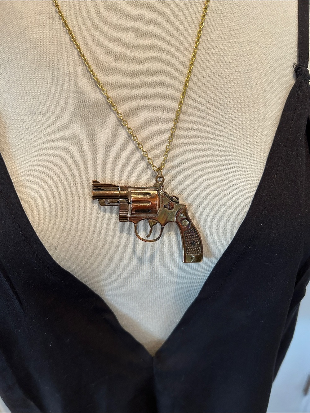 Gold-Tone Revolver Pendant Necklace - Women’s Fashion Jewelry